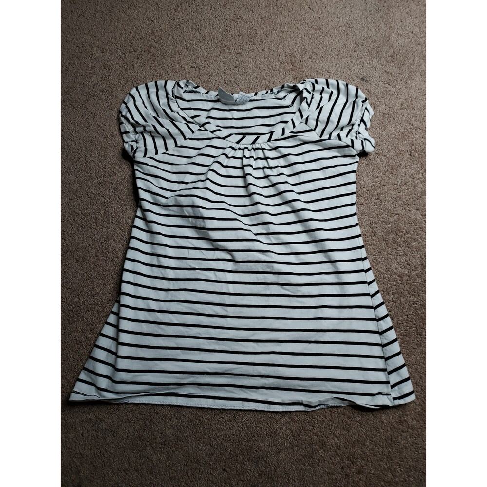 Women's Size Small Introspect Maternity Black & White Striped Short Sleeve Shirt